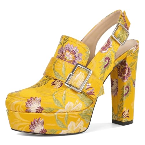 Image of Women's High Heel Loafers Platform Pumps Round Toe Heels Chunky Heel Pumps Stylish Comfortable 4.8 Inch Slingback Heels