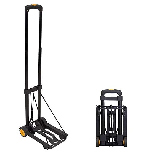 Mount-It! Folding Luggage Cart and Dolly | 77 Lb Capacity | Portable Lightweight Luggage Trolley Cart with Telescoping Handle and 4 Rubber Wheels | Steel Frame
