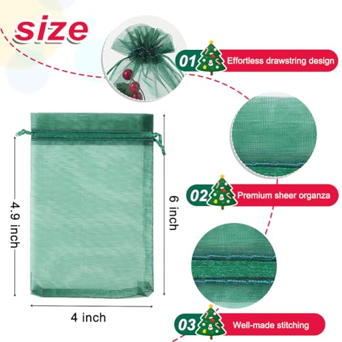 Image of HRX Package 100pcs Organza Bags Dark Green & Red, 4x6 inch Small Christmas Gift Bags Mesh Candy Jewelry Pouches