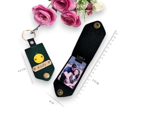 Image of Memory Photo Keychain with Custom Name & Charm - Personalized Leather Key Holder for Men & Women - Ideal Personalized Gift for Couples, Friends, Family - Custom Photo Key Ring