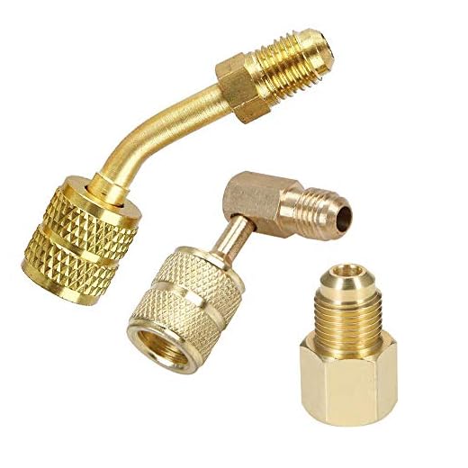 2 PCS 1/4" Male Flare to 5/16" Female R410A Connector Adapter + 1 PCS 1/4" Female x 1/2" Male Flare R134A Connector Adapter for Mini Split System, HVAC and Refriger Refrigerant Charging