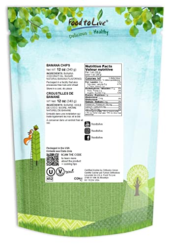 Food to Live Banana Chips, 12 Ounces — Sweetened, Unsulfured, Kosher, Vegan, Bulk, Crisp & Tasty Snack