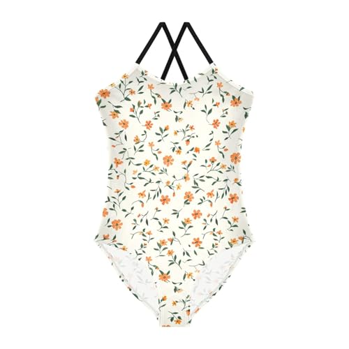 Orange Floral Girls One Piece Swimsuit Beach Swimwear 20858258