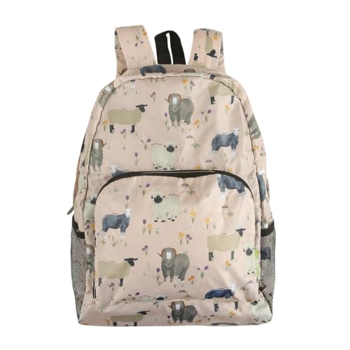 Image of ECO CHIC Lightweight Foldable Water Resistant Backpack Rucksack Folds into Pouch for Storage (Sheep Realism Beige)