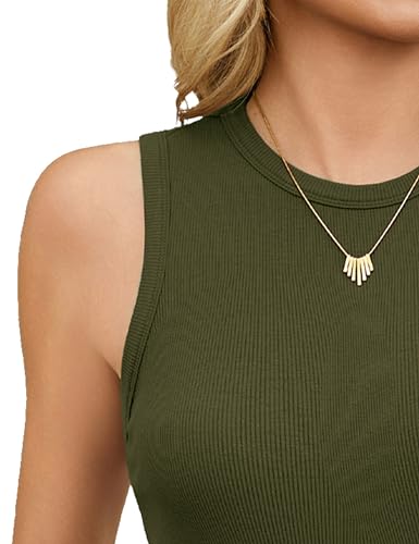 Quenteen Army Green Tank Top Womens 2026 Summer Slim Round Neck Ribbed Tank Basic Casual Undershirt for Women Army Green Large — view 4