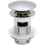 VeeBath Basin Sink Waste Modern Full Dome Pop Up Click Clack Sprung Plug Slotted with Overflow- Chrome