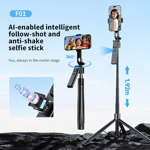 Image of Auto Face Tracking AI Gimbal Selfie Stick Tripod Stand,Detachable Bluetooth Remote Compatible for iPhone /Android, Best for Vlogging /Photo Shoot (F01 AUTO FACE Tracking Selfie Stick)