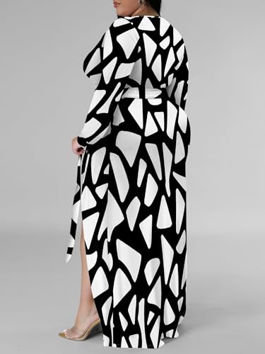 Image of PinkPatty Women's Plus Size Long Sleeve Maxi Dress Casual V Neck Slit Tie Waist Wrap Dresses for Party Cocktail