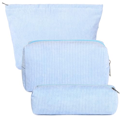 deegbbyi 3 Piezas Bolsa de Cosméticos de Pana, Neceser Mujer, Bolsa de Almacenamiento de Pana Portátil, Saco Cosmética de Viaje Mujeres, Neceser de Maquillaje con Cremallera, para Viajar