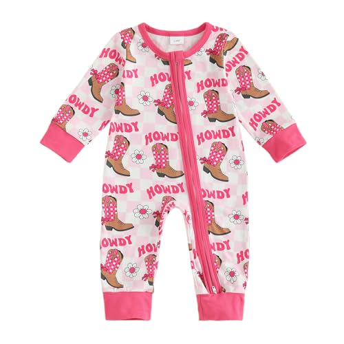 Seyurigaoka Western Baby Girl Fall Clothes Cowgirl Howdy Boot Romper Zipper One Piece Jumpsuit Cute Newborn Outfits