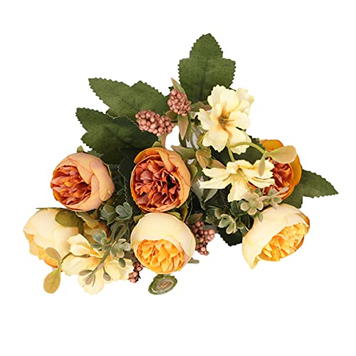 Wilitto 5 Forks Artificial Rose with Stem, No Watering Non-withering Realistic Wedding Decor, Faux Flower Branch, Simulation Flower Bouquet for Easter Day Home Kitchen Wedding Decorations Yellow