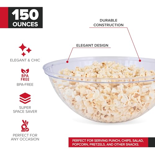 150 oz Clear Plastic Serving Bowls (4 Pack) Disposable Candy Dishes, Buffet Containers for Chips, Popcorn Snacks, Mints, Salad Bar, Punch, Snack Bowl Parties, Office Desk, Bridal Shower Party Supplies - Image 4
