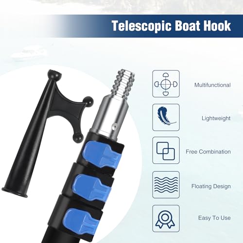 REDCAMP Bootshaken Teleskop für Docking, 370cm Aluminium Ausziehbar Dock Polen, Mehrzweck Leichte schwimmendem Boot Docking Pole Bootszubehör, Schwarz