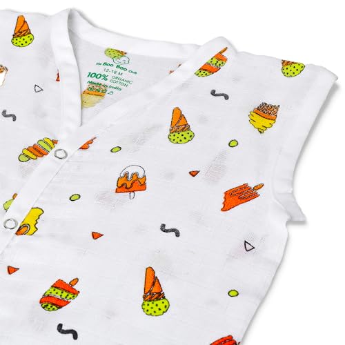 Image of The Boo Boo Club Muslin Jhabla and Short Set 100% GOTS Certified Organic Cotton | Sleeveless Button Vest | Summer Wear Set