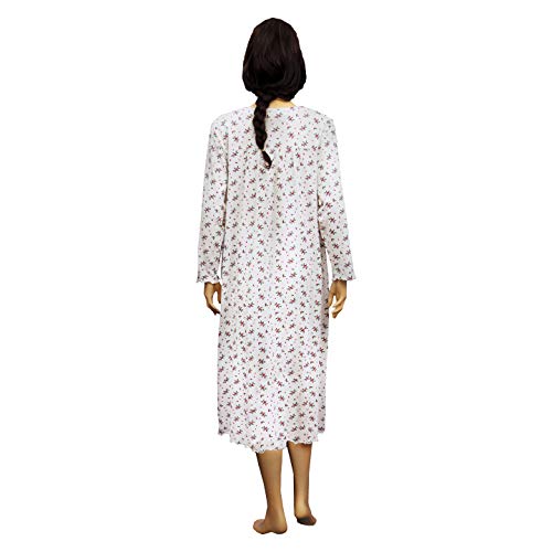 La Cera Long Sleeved Holly Print Cotton Knit Nightgown Ivory #TOP1