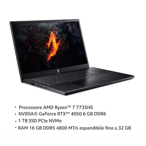 Nitro V 15 ANV15-41-R653 Notebook Gaming, NVIDIA GeForce RTX 4050 6 GB GDDR6, Processore AMD Ryzen 7 7735HS, Ram 16 GB DDR5, 1024 GB SSD, Display 15.6" FHD IPS 144 Hz LED LCD, Windows 11 Home - Notebook - Immagine 1
