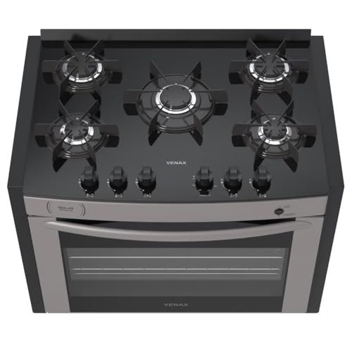 Fogao de Embutir 5 Bocas Venax Gaudi Prisma Vitreo Bl Grafite Gas Glp