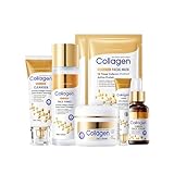 Collagen Skin Care Set, 7PCS Skincare Gift Set for Women with Facial Cleanser, Serum, Toner, Eye Cream, Cream & Face Mask, Anti Aging Face Care Kit for Hydrate & Firm Skin, Smooth Wrinkles