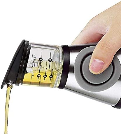 Press and Measure Olive Oil Glass Bottle (Bonus-Gift-Herb-Bag-Included) - Salad Dressing Dispenser Infuser - Vinegar Pourer 10 oz (Pearl Color)