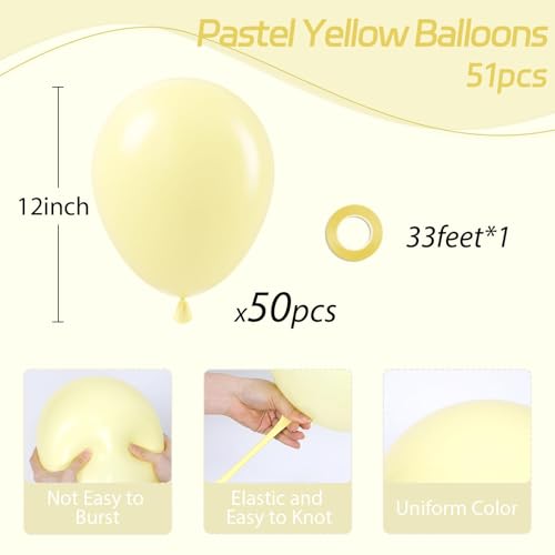 Image of Pastel Yellow balloons 12 inch, Light Yellow Latex 50pcs Party Balloons | Gender Reveal, Baby Shower, Birthday Party Decorations
