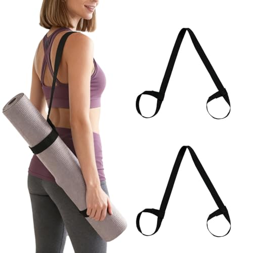 2Pcs Yoga Mat Strap for Carrying – Black Yoga Mat Carry Strap Sling, Adjustable Loops for All Mat Sizes (Yoga Mat not included)