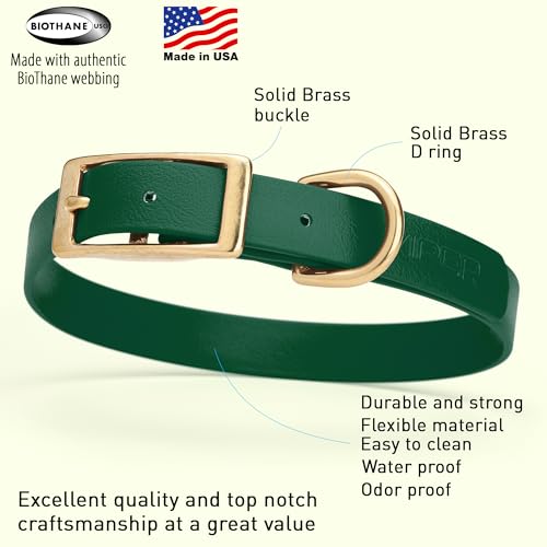 Image of Viper Biothane Heavy Duty Waterproof Dog Collar Strong Coated Nylon Webbing w /Solid Brass Hardware Odor-Proof Easy to Clean High Performance Fits Small Medium or Large Dogs, Hunter Green