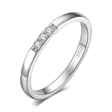 JewelryPalace 3 Piedra Anillos Mujer Plata Diamante Simulado, Anillos de Compromiso Plata de ley 925 Mujer Chapado en Oro, Promiso Anillo Mujer Alianzas Banda Boda, Joyería de Aniversario