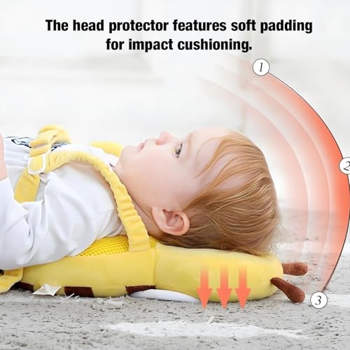 Image of PandaEar Baby Head Protection Backpack, Toddler Walking Head Protector | Adjustable Head Protector Pad Safety Cushion, Head & Back Protection for Babies Learning to Walk, Yellow Bee Design