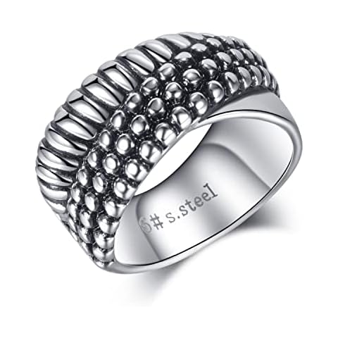 ANIEJUFI Stainless Steel Vintage Dragon Signet Biker Ring for Men Women Black Silver Cool Jewelry, Metal, No Gemstone Cover