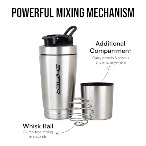 Image of Shifter Stainless Steel Gym Shaker Bottle 500ml | Protein Shaker with Mixer Ball | Leakproof Metal Blender Bottle| Gym, Fitness, Workout, Sports Water Bottle for Men & Women (SILVER-2)