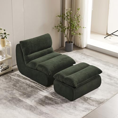 Lazy Sofa Chair Bean Bag Chairs Comfortable Fireside Chairs High Density Memory Foam Lounge Chair Modern Comfy Chair BeanBag Chairs for Living Room Bedroom Office (Green-Single Chair with Ottoman)
