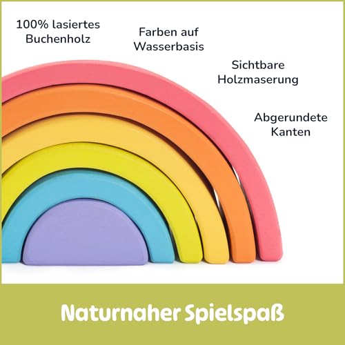Merle Toys® Regenbogen Holz Spielzeug ab 1 Jahr, Holz Regenbogen Montessori – Ansicht 3