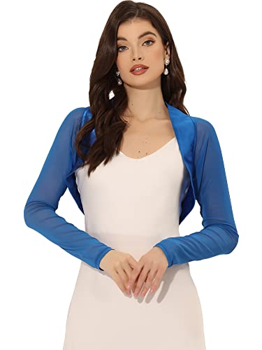Image of Allegra K Women's Satin Shrug Wedding Open Front Mesh Evening Formal Bolero