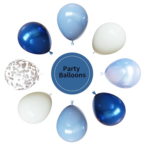 Image of Blue and White Balloons, 67pcs 12 Inch Blue Balloon and White Silver Confetti Balloons for Baby Shower, Birthday, Bridal, Wedding Party Decoration
