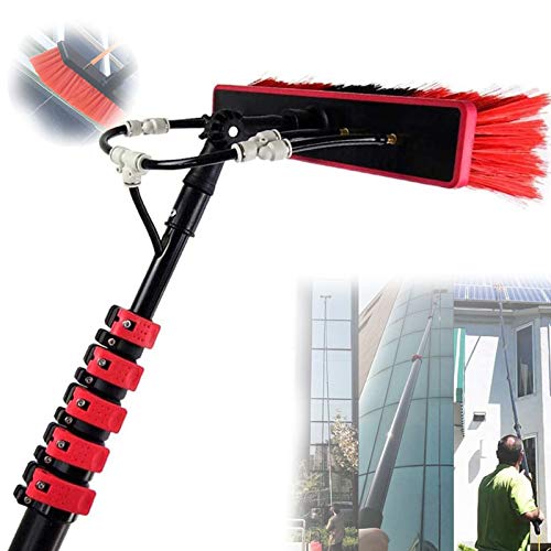 Nettoyage de fenêtres avec perche télescopique tuyau d'arrosage et brosse extensible toiture