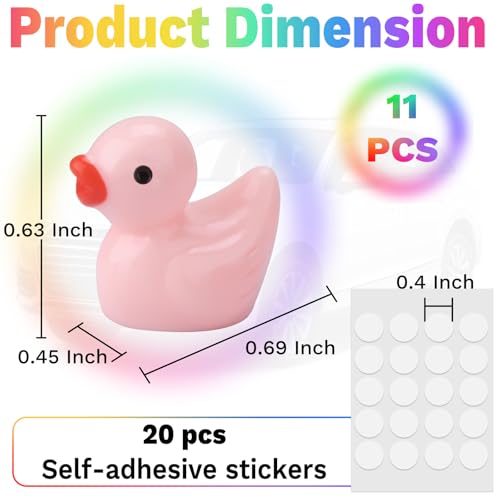 11 PCS Cute Duck Rearview Mirror Accessories, Solid Color Duck Car Accessories, Dashboard Decorations Adhesive Ornaments, Fun Duck Car Decorations Interior Decor