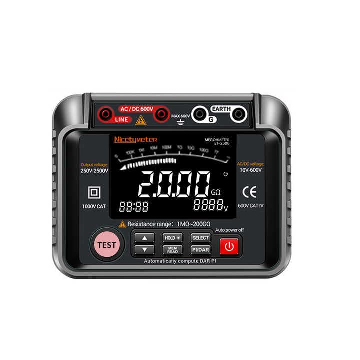 ET-2500 Digital Megohmmeter High Voltage Insulation Meter Insulation Resistance Tester 250/500V/1000V/2000V/2500V Super Clear VA Display
