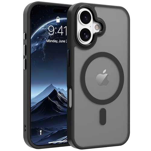 Image of Magnetic iPhone 16 case,Compatible with Magsafe, Military-Grade Protection,Slim Translucent Matte Shockproof with Anti-Scratch Anti-Fingerprint Phone Cover (Black, iPhone 16)