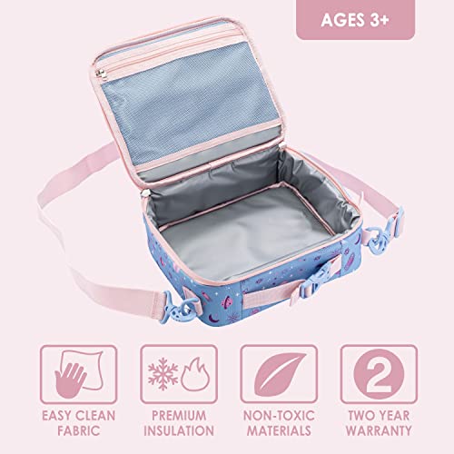 Bentgo® Kids Lunch Bag - Durable, Double Insulated, Water-Resistant Fabric, Interior & Exterior Zippered Pockets, Water Bottle Holder - Ideal For Children 3+ (Lavender Galaxy) #TOP1