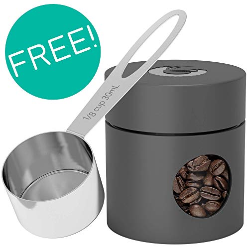 Image of Coffee Gator Coffee Canister Airtight, 16oz Stainless Steel and 4oz Borosilicate Glass Travel Kitchen Food Storage Container with Date Tracker, Scoop for Beans, Ground, Sugar, Tea, Cookies Jars