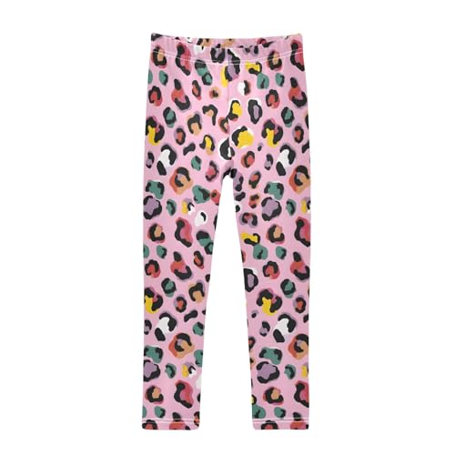 ALAZA Girls' Leggings Children's Yoga Pants Skinny Printed Dance Pink Colorful Leopard Cheetah Comfortable 4T