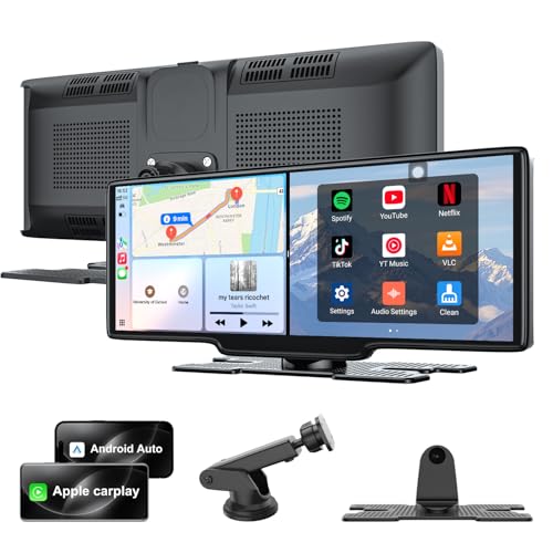 9.26'' Carplay Screen for Car with Netflix/TikTok, 3-in-1 Wireless Apple CarPlay, Android Auto & Android System Car Play Touchscreen, Built-in Apps, Split-Screen, WiFi/Hotspot Connectivity, GPS, Siri