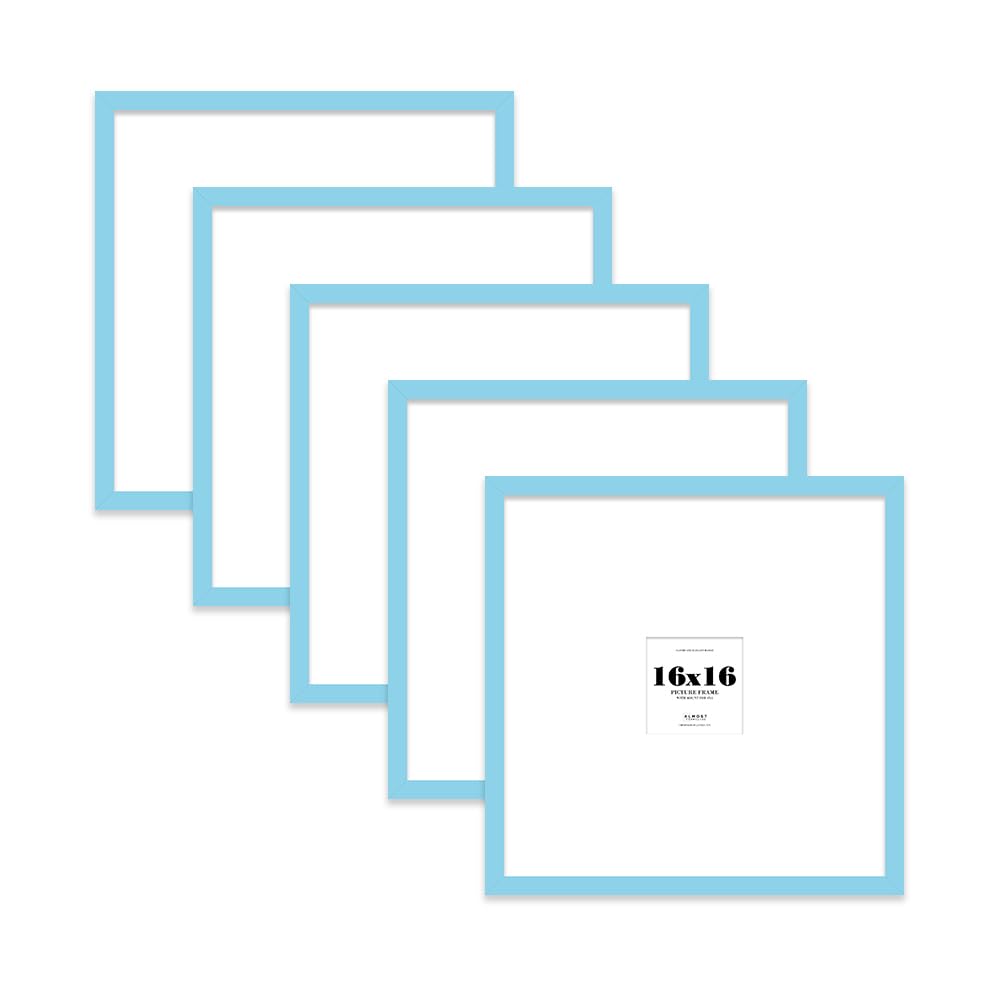 16x16 Light Blue Picture Frame with Large Mount for 4x4 Photos, Prints - Modern Square Wall Frame, Set of 5