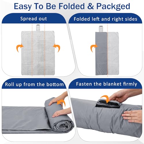 Tranqun 2 Pcs Large Waterproof Outdoor Blanket with Sherpa Lining 59\'\' x 79\'\' Windproof Triple Layers Warm Foldable Blanke for Winter Camping Stadium Beach Picnic Grass Outdoor Car Washable(Grey) - Thumbnail 7