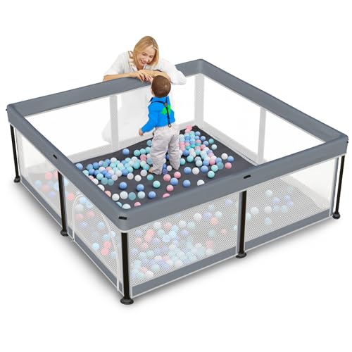 Image of TOREVSIOR Foldable Baby Playpen with Mat, 50 inchx50 inch Collapsible Play Pen for Babies and Toddlers, Indoor & Outdoor Kids Safety Play Pen, Portable Play Yard, Foldable Baby Playpen with 50 Ocean Balls