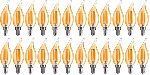 Image of FLSNT CA11 /E12 LED Chandelier Light Bulbs 40W Equivalent, Dimmable Candelabra Bulbs, 2200K Warm White, Amber Glass, 330 Lumens, 24-Pack, UL & CA65 Listed