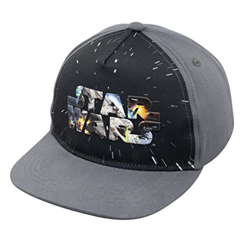 Star Wars Classic Embroidered Logo Flatbrim Baseball Cap Hat Boys Youth Black/Grey