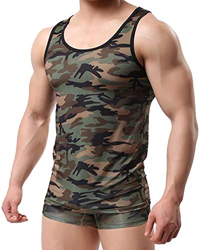 QY Men's Mesh O-Neck Gym Muscle See-Through Tank Top Vest3