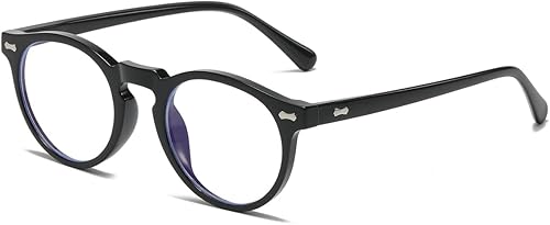 JOVAKIT Gafas redondas de luz azul para mujeres y hombres, a la moda, retro, con marco circular, anteojos para computadora, antifatiga ocular JOVAKIT Gafas redondas de luz azul para mujeres y hombres, a la moda, retro, con marco circular, anteojos para computadora, antifatiga ocular