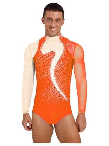 inhzoy Costume De Danse Artistique Patinage Figure Ballet Gymnastique Paillettes Strass Pour Hommes Fluorescent XL